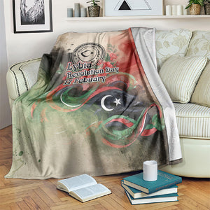 Libya Revolution Day Blanket Libyan National Pride Watercolor Flag Waves Floral