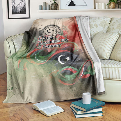 Libya Revolution Day Blanket Libyan National Pride Watercolor Flag Waves Floral