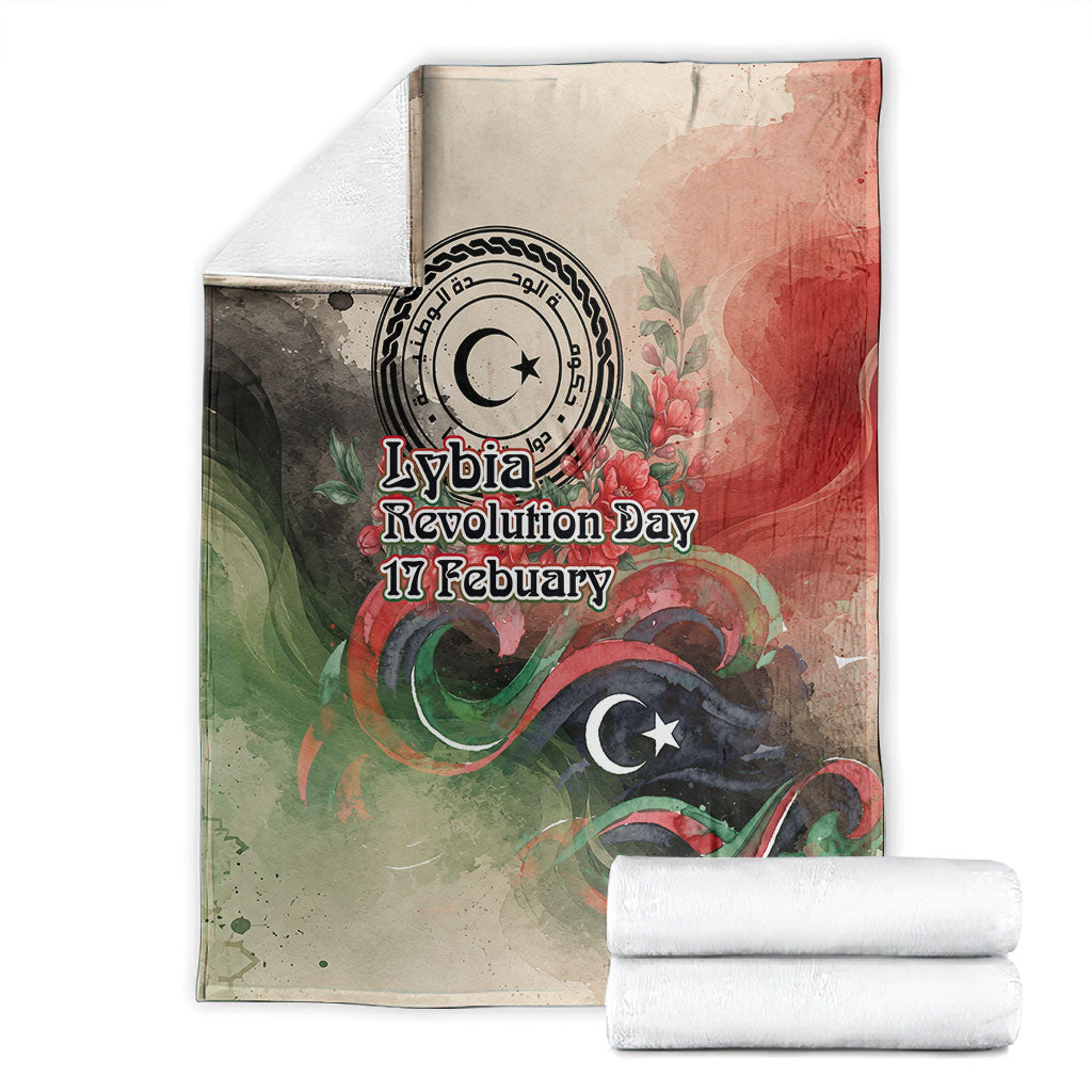 Libya Revolution Day Blanket Libyan National Pride Watercolor Flag Waves Floral