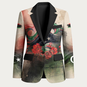 Libya Revolution Day Blazer Libyan National Pride Watercolor Flag Waves Floral