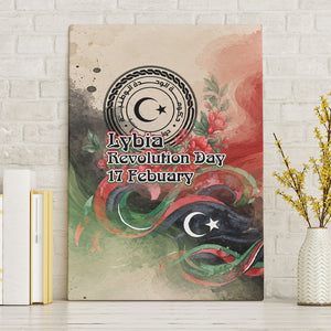 Libya Revolution Day Canvas Wall Art Libyan National Pride Watercolor Flag Waves Floral