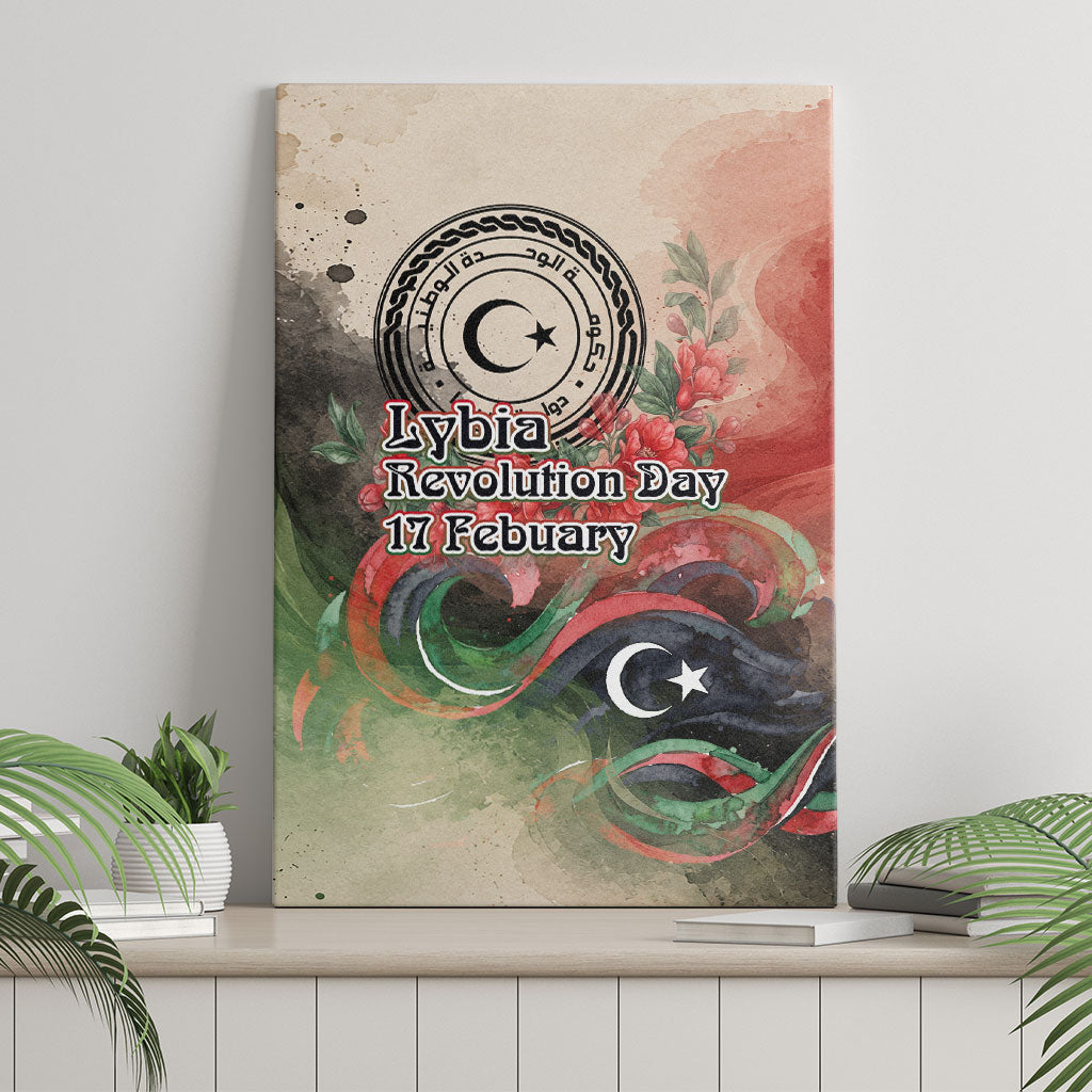 Libya Revolution Day Canvas Wall Art Libyan National Pride Watercolor Flag Waves Floral
