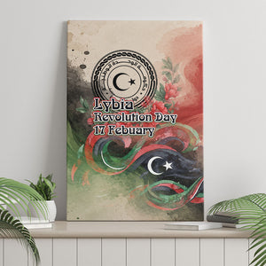 Libya Revolution Day Canvas Wall Art Libyan National Pride Watercolor Flag Waves Floral