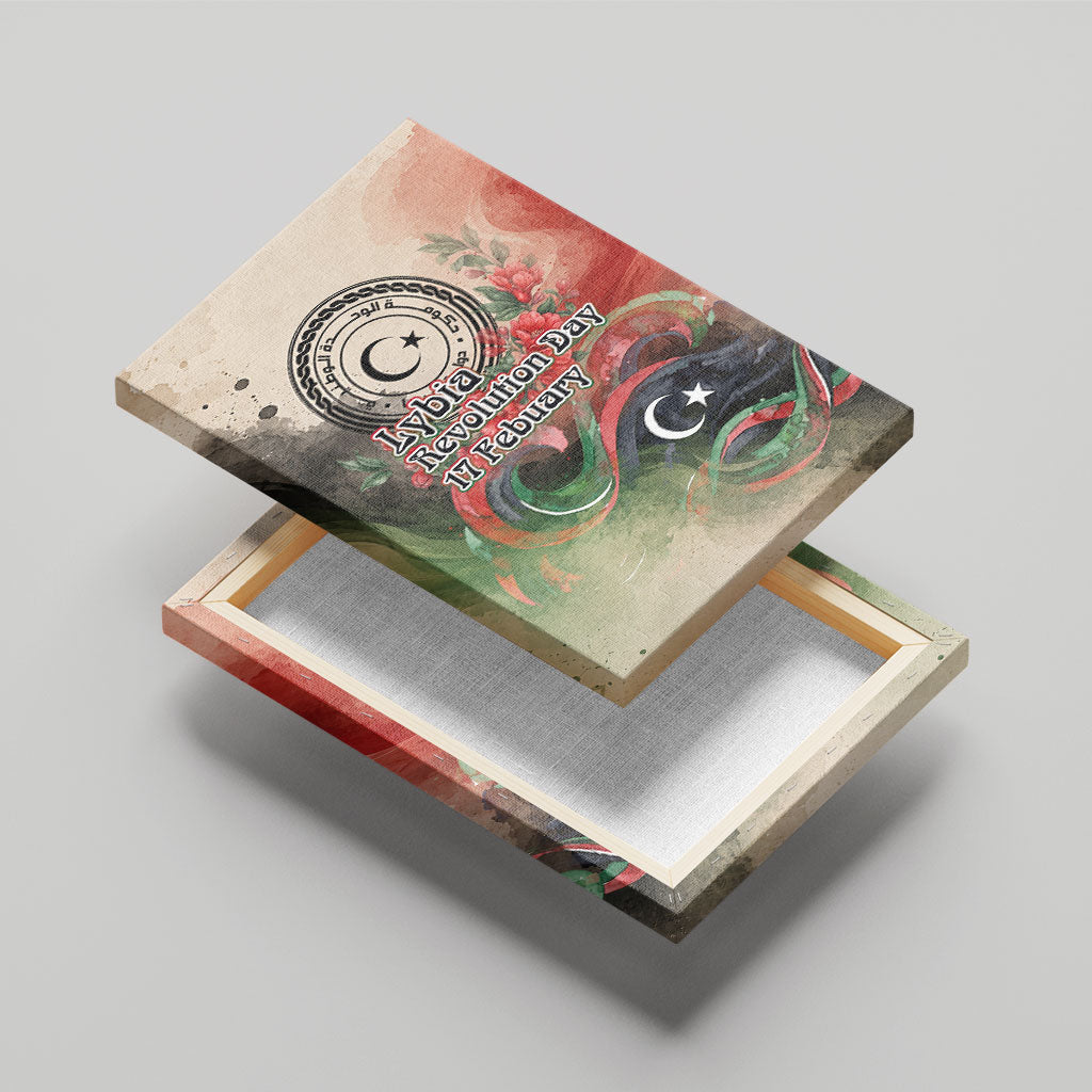 Libya Revolution Day Canvas Wall Art Libyan National Pride Watercolor Flag Waves Floral