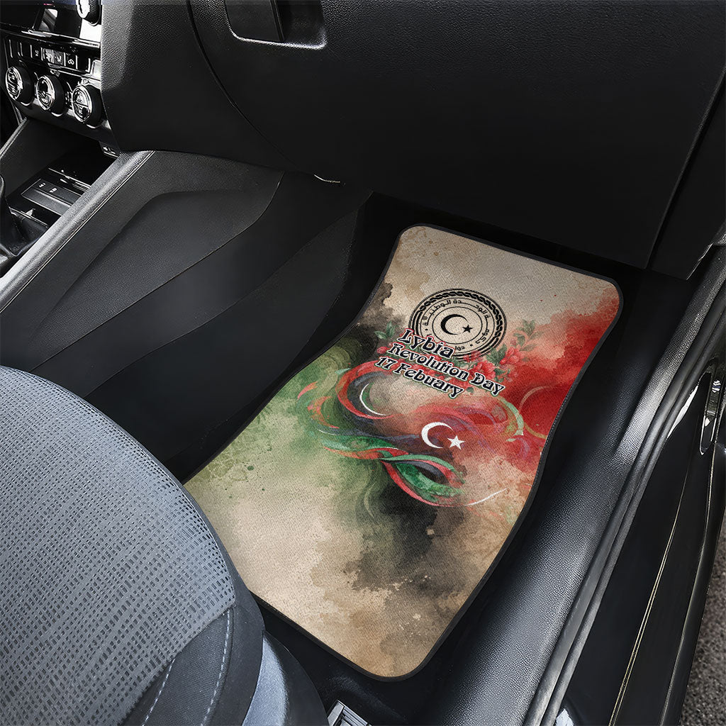 Libya Revolution Day Car Mats Libyan National Pride Watercolor Flag Waves Floral