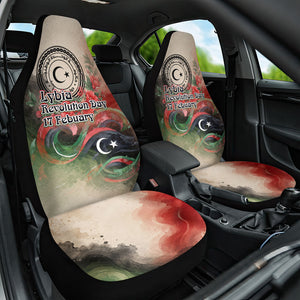 Libya Revolution Day Car Seat Cover Libyan National Pride Watercolor Flag Waves Floral
