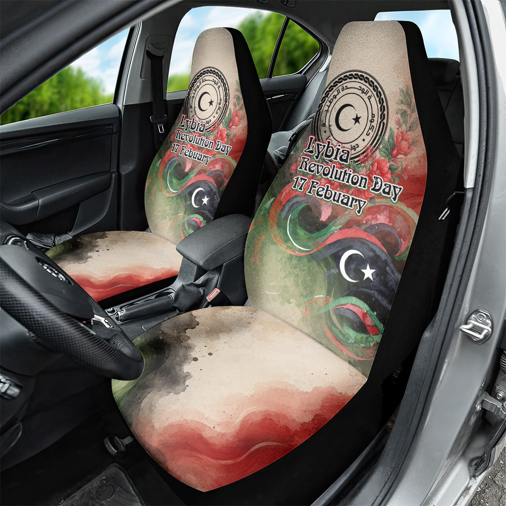 Libya Revolution Day Car Seat Cover Libyan National Pride Watercolor Flag Waves Floral