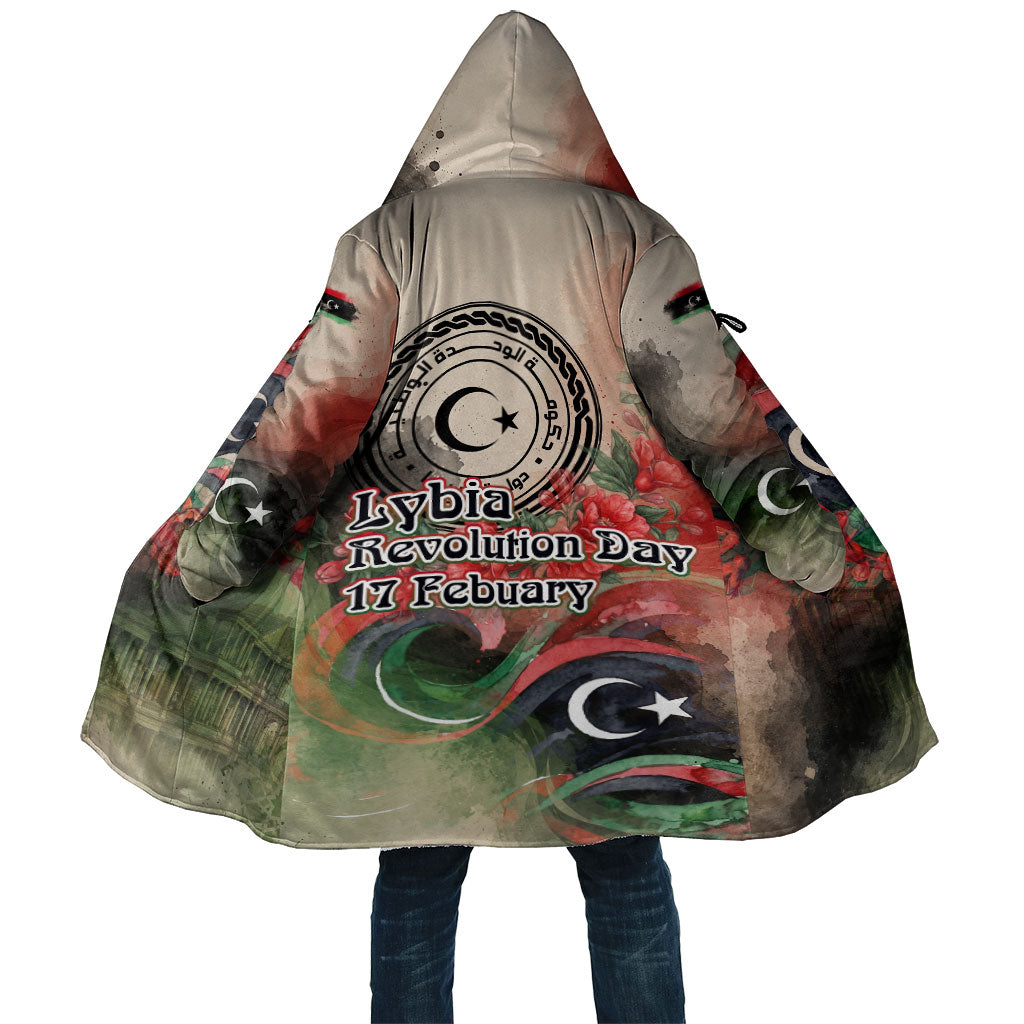 Libya Revolution Day Cloak Libyan National Pride Watercolor Flag Waves Floral
