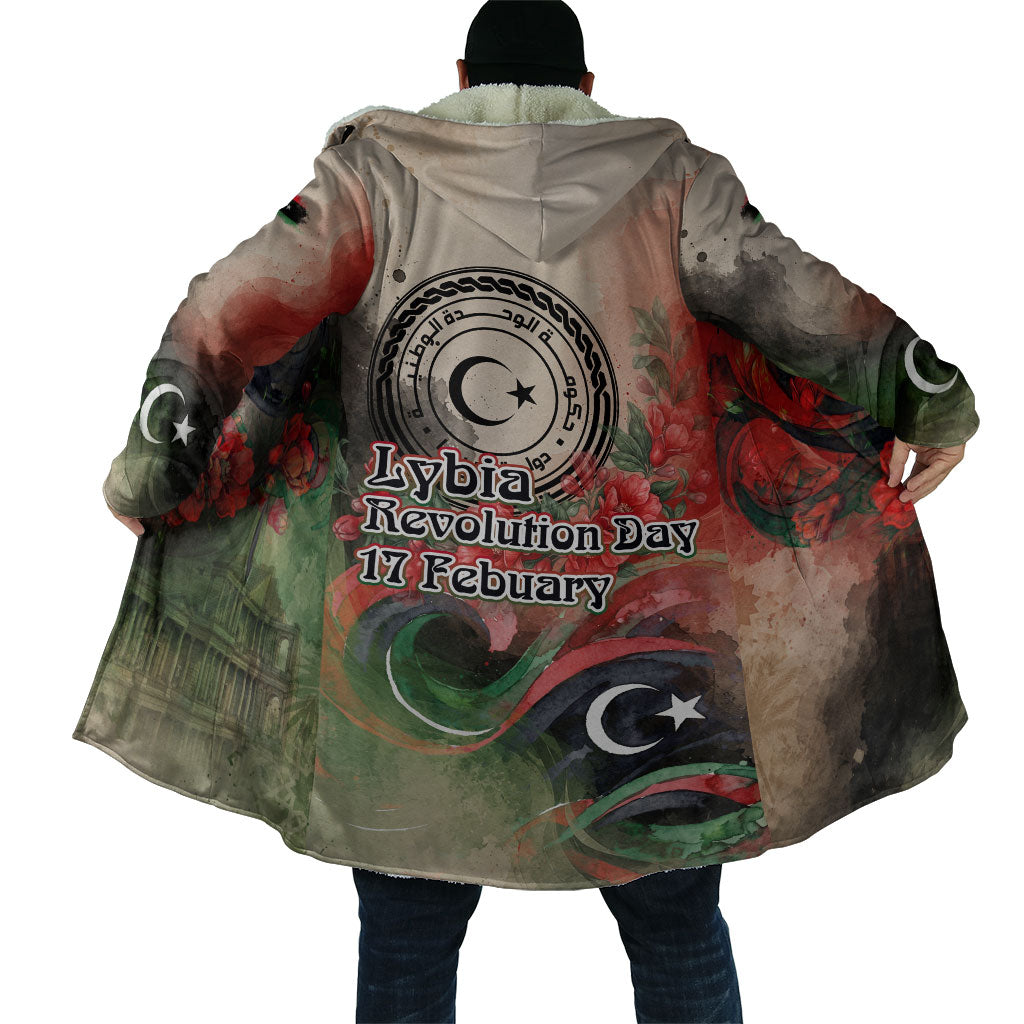 Libya Revolution Day Cloak Libyan National Pride Watercolor Flag Waves Floral