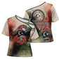 Libya Revolution Day Cross Shoulder Shirt Libyan National Pride Watercolor Flag Waves Floral