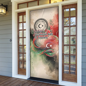 Libya Revolution Day Door Cover Libyan National Pride Watercolor Flag Waves Floral
