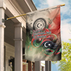 Libya Revolution Day Garden Flag Libyan National Pride Watercolor Flag Waves Floral