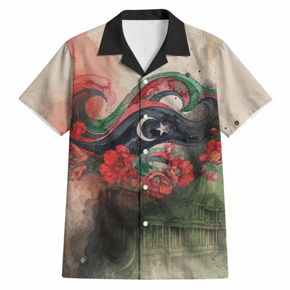 Libya Revolution Day Hawaiian Shirt Libyan National Pride Watercolor Flag Waves Floral