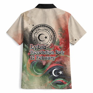 Libya Revolution Day Hawaiian Shirt Libyan National Pride Watercolor Flag Waves Floral