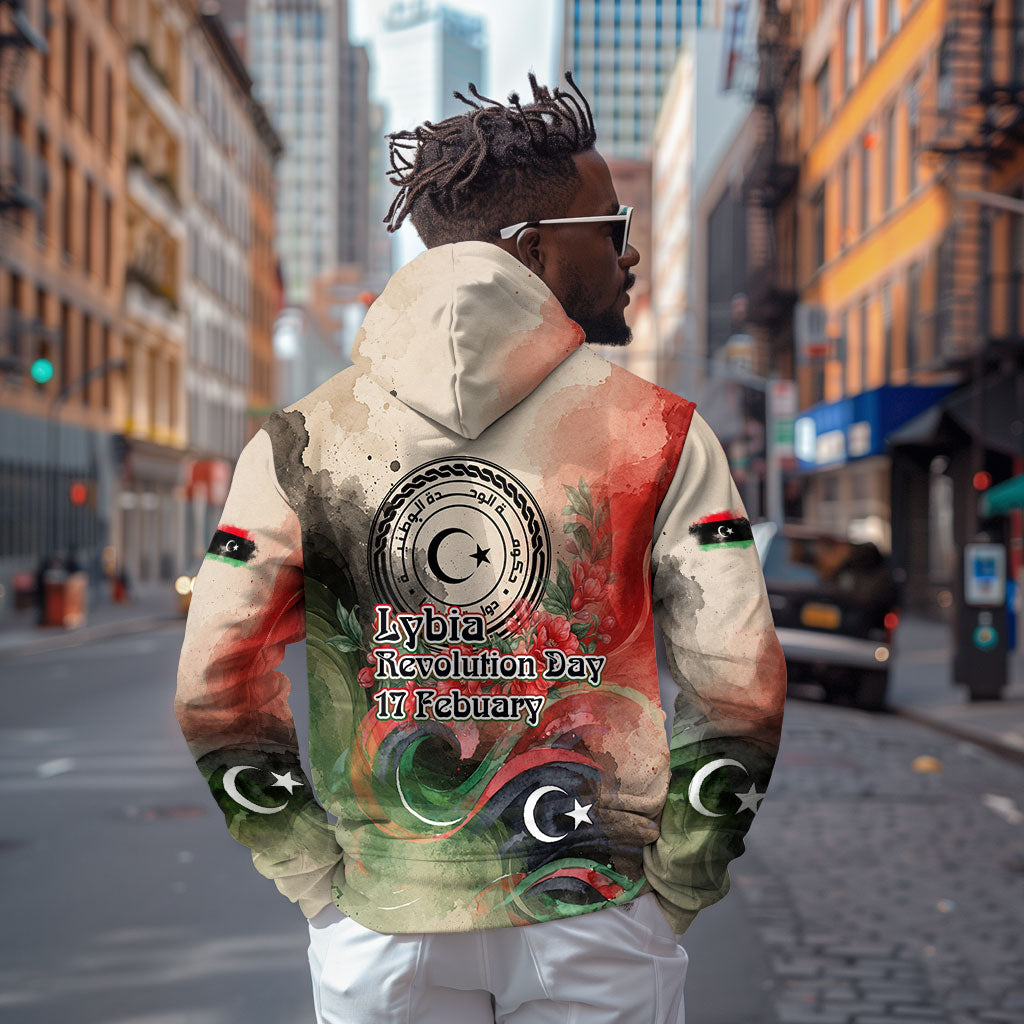 Libya Revolution Day Hoodie Libyan National Pride Watercolor Flag Waves Floral