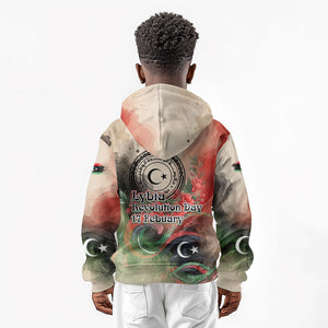 Libya Revolution Day Kid Hoodie Libyan National Pride Watercolor Flag Waves Floral