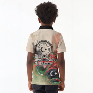 Libya Revolution Day Kid Polo Shirt Libyan National Pride Watercolor Flag Waves Floral