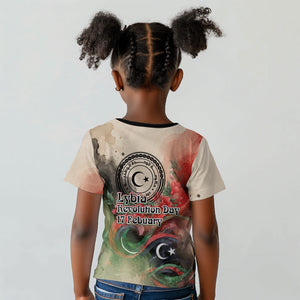 Libya Revolution Day Kid T shirt Libyan National Pride Watercolor Flag Waves Floral