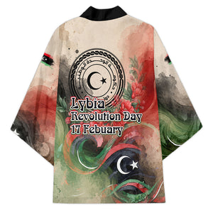 Libya Revolution Day Kimono Libyan National Pride Watercolor Flag Waves Floral