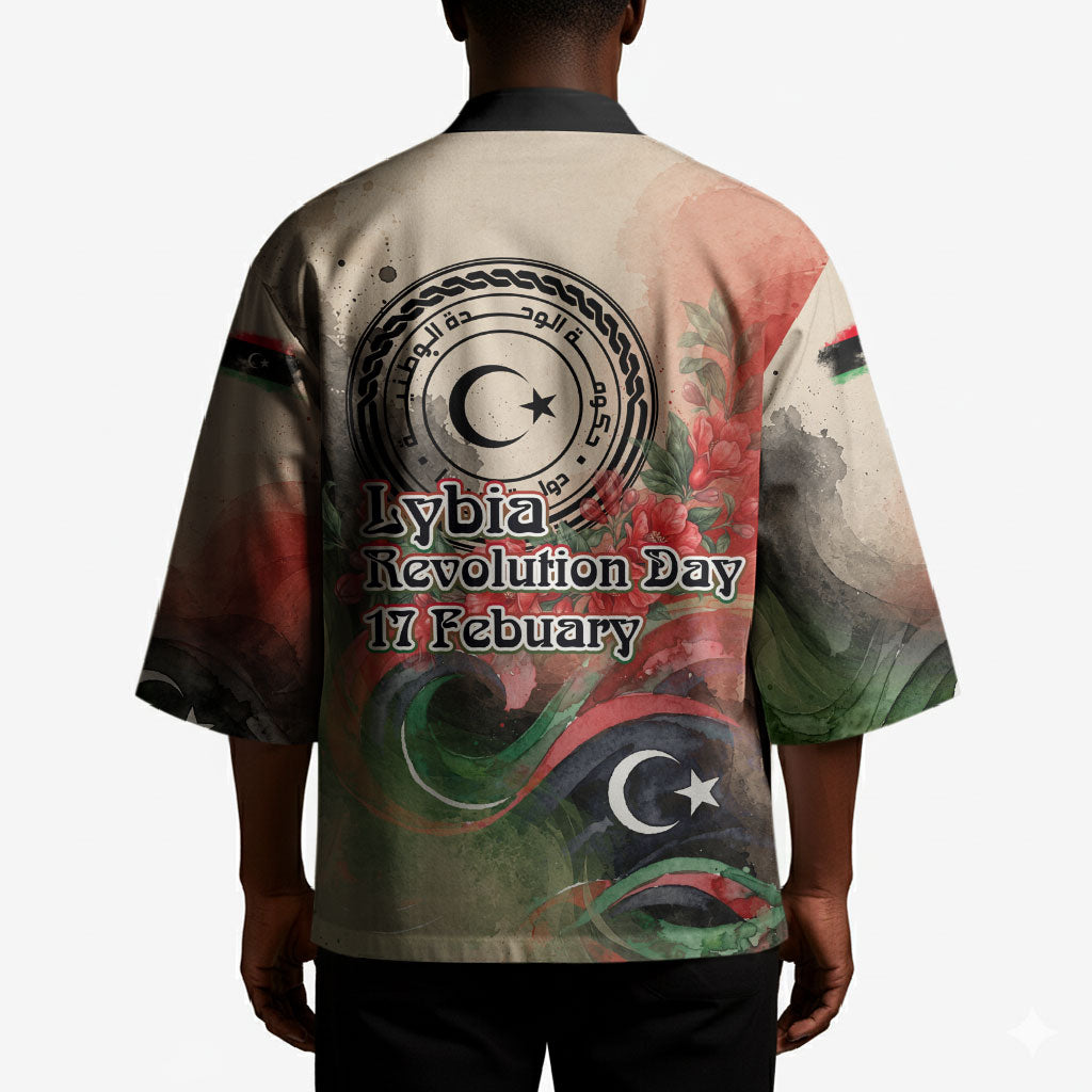 Libya Revolution Day Kimono Libyan National Pride Watercolor Flag Waves Floral
