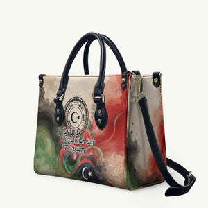 Libya Revolution Day Leather Bag Libyan National Pride Watercolor Flag Waves Floral