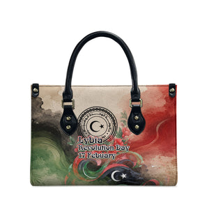 Libya Revolution Day Leather Bag Libyan National Pride Watercolor Flag Waves Floral
