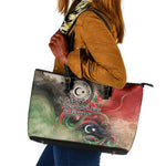 Libya Revolution Day Leather Tote Bag Libyan National Pride Watercolor Flag Waves Floral