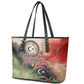 Libya Revolution Day Leather Tote Bag Libyan National Pride Watercolor Flag Waves Floral