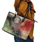 Libya Revolution Day Leather Tote Bag Libyan National Pride Watercolor Flag Waves Floral