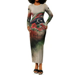 Libya Revolution Day Long Sleeve Bodycon Dress Libyan National Pride Watercolor Flag Waves Floral