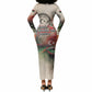 Libya Revolution Day Long Sleeve Bodycon Dress Libyan National Pride Watercolor Flag Waves Floral