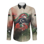 Libya Revolution Day Long Sleeve Button Shirt Libyan National Pride Watercolor Flag Waves Floral