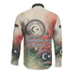 Libya Revolution Day Long Sleeve Button Shirt Libyan National Pride Watercolor Flag Waves Floral