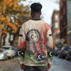 Libya Revolution Day Long Sleeve Shirt Libyan National Pride Watercolor Flag Waves Floral