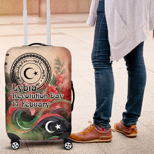 Libya Revolution Day Luggage Cover Libyan National Pride Watercolor Flag Waves Floral