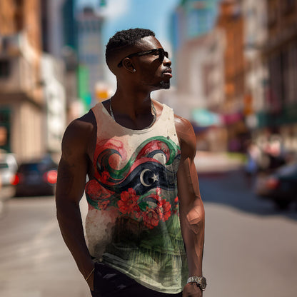 Libya Revolution Day Men Tank Top Libyan National Pride Watercolor Flag Waves Floral