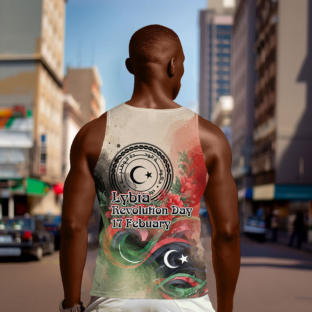 Libya Revolution Day Men Tank Top Libyan National Pride Watercolor Flag Waves Floral