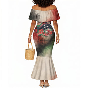 Libya Revolution Day Mermaid Dress Libyan National Pride Watercolor Flag Waves Floral