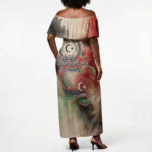 Libya Revolution Day Off Shoulder Maxi Dress Libyan National Pride Watercolor Flag Waves Floral