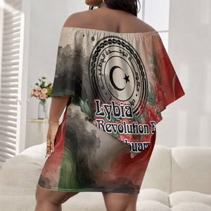 Libya Revolution Day Off Shoulder Short Dress Libyan National Pride Watercolor Flag Waves Floral