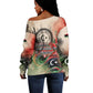 Libya Revolution Day Off Shoulder Sweater Libyan National Pride Watercolor Flag Waves Floral
