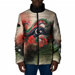 Libya Revolution Day Padded Jacket Libyan National Pride Watercolor Flag Waves Floral