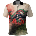 Libya Revolution Day Polo Shirt Libyan National Pride Watercolor Flag Waves Floral