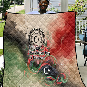 Libya Revolution Day Quilt Libyan National Pride Watercolor Flag Waves Floral