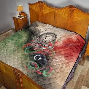 Libya Revolution Day Quilt Libyan National Pride Watercolor Flag Waves Floral