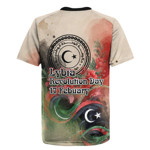 Libya Revolution Day Rugby Jersey Libyan National Pride Watercolor Flag Waves Floral