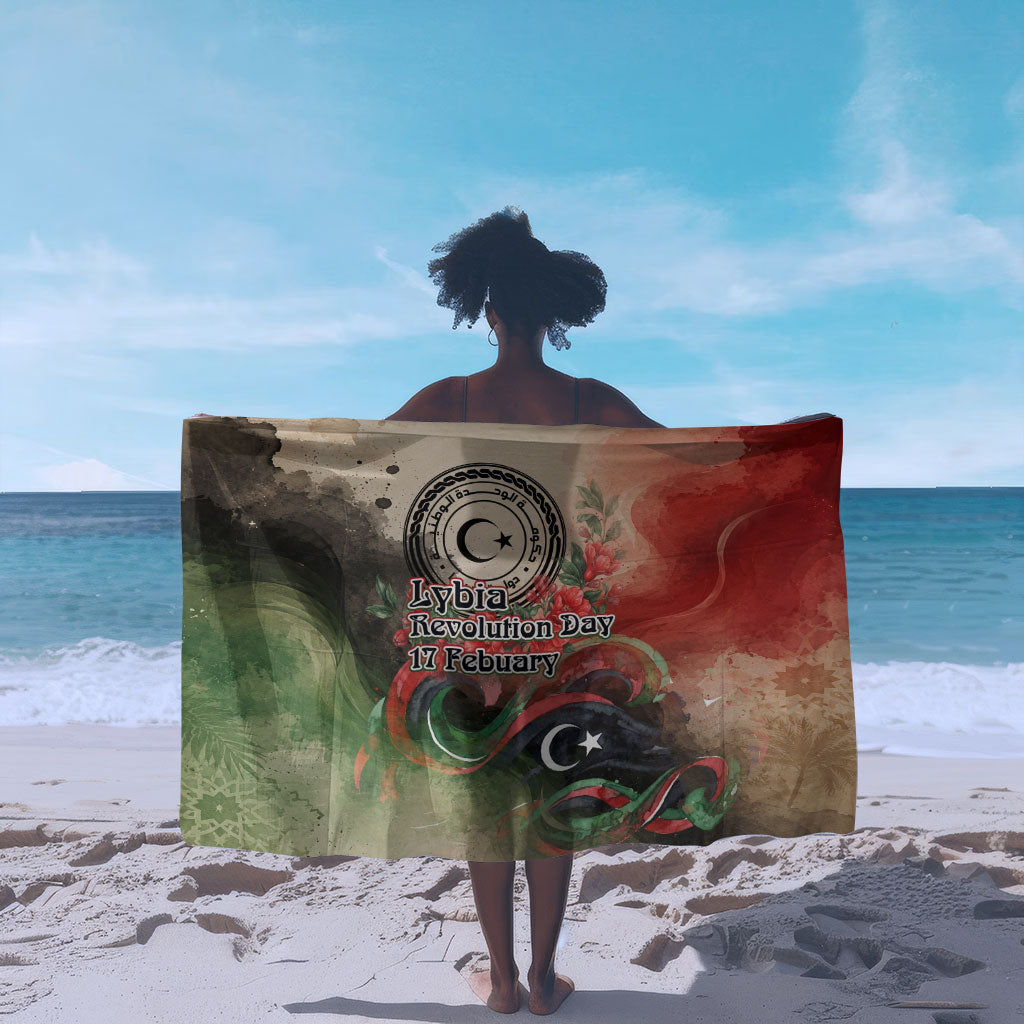 Libya Revolution Day Sarong Libyan National Pride Watercolor Flag Waves Floral