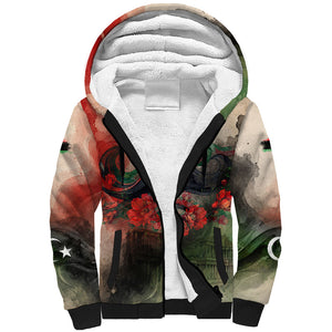 Libya Revolution Day Sherpa Hoodie Libyan National Pride Watercolor Flag Waves Floral