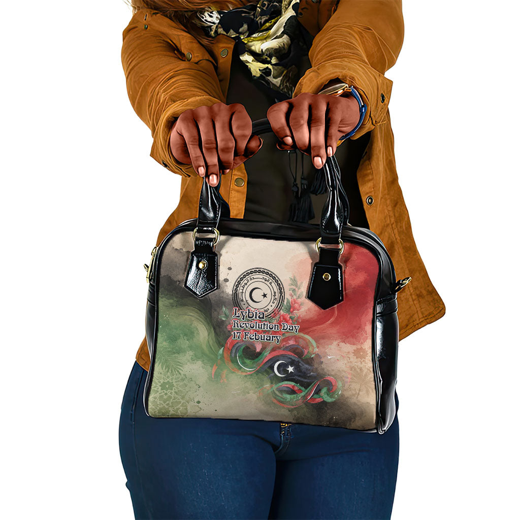 Libya Revolution Day Shoulder Handbag Libyan National Pride Watercolor Flag Waves Floral