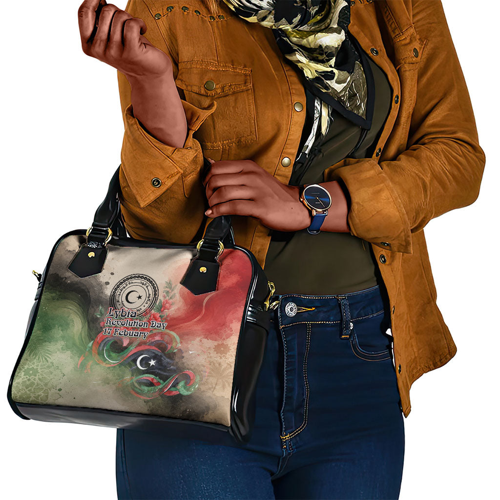 Libya Revolution Day Shoulder Handbag Libyan National Pride Watercolor Flag Waves Floral